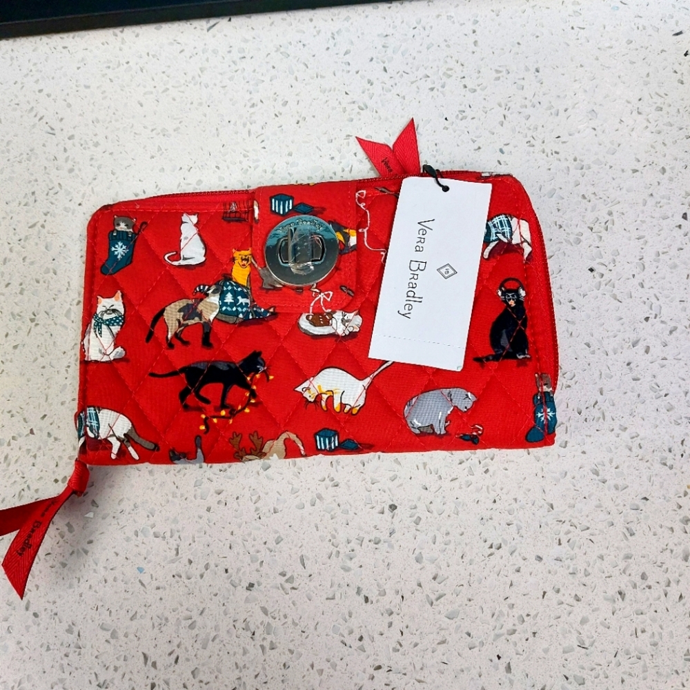 Vera Bradley Turnlock Wallet Holiday Cats NWT